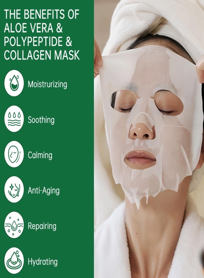 ASYBO Pack of 10 Collagen Face Mask, Aloe Vera Polypeptide Collagen Facial Masks Skincare, Moisturizing Facial Sheet Mask for Acne, After Sun, Claming, Anti-Aging and Anti-Wrinkle - Image 5